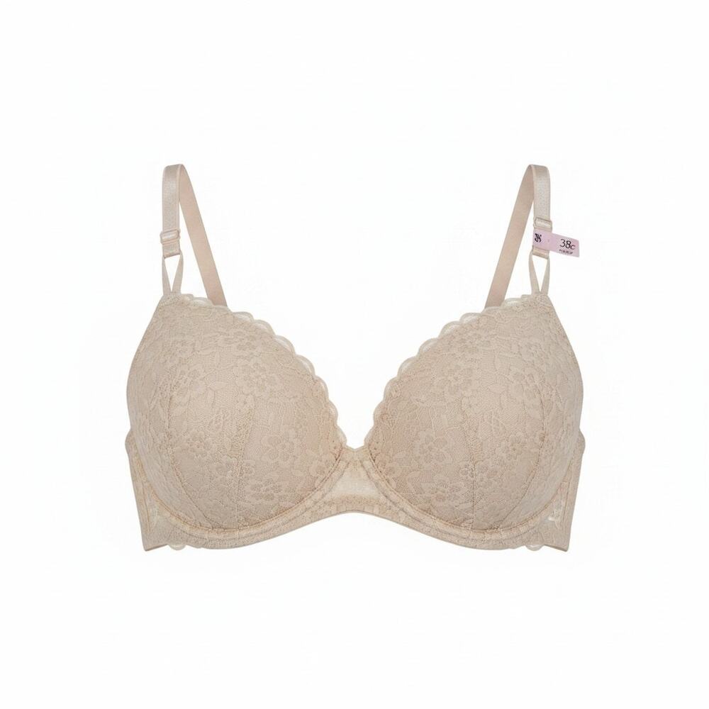 Victoria's Secret 38C NWT Floral Lace Natural Nude Beige Adjustable Push Up Bra